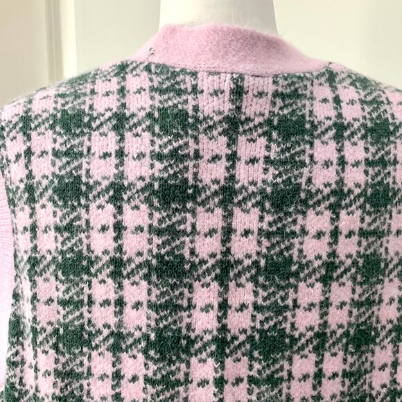 NWOT Zara Plaid Knit Vest with Pearl Buttons in Pink / Green Women's M - Picture 10 of 16